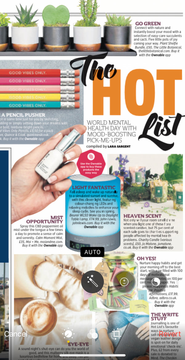 Moment Mist CBD Oil featured in the Metro 'Mood Boosting Pick-me-ups' for World Mental Health Day 2021